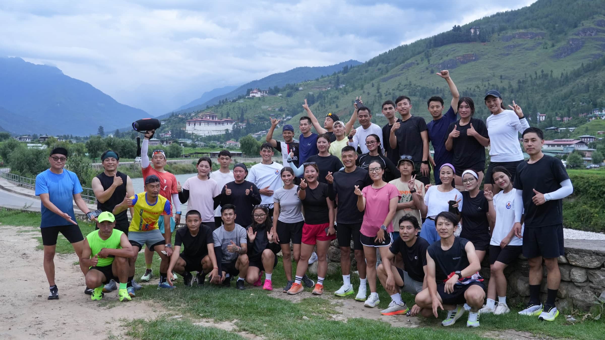 The R4B running community gathered along the riverside in Thimphu
